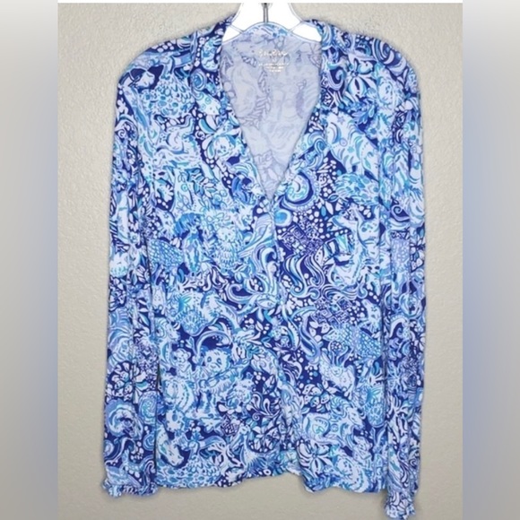 Lilly Pulitzer Medium Royal Purple Animal Viscose Jersey Button Up Top - Picture 1 of 9